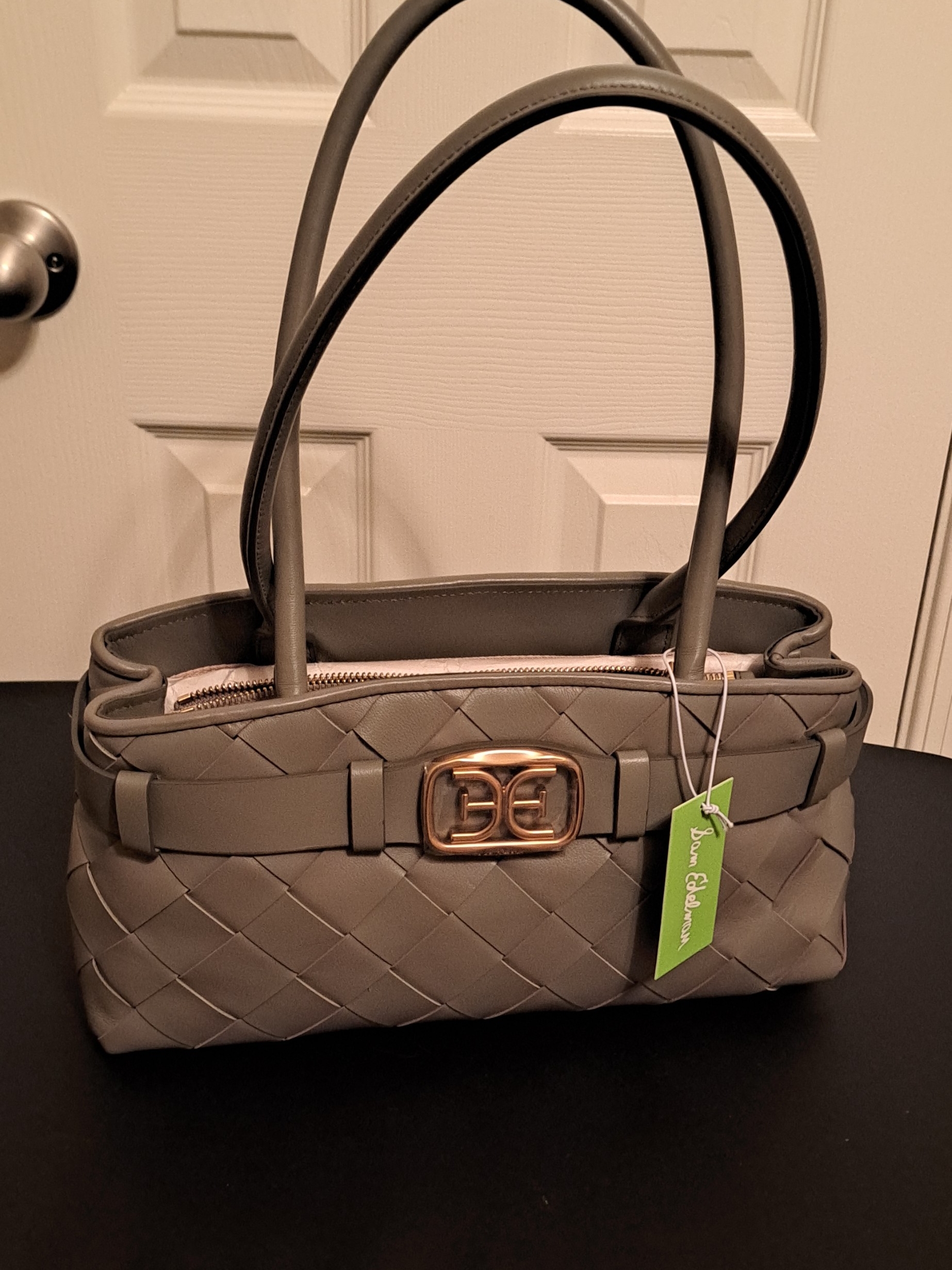 Sam Edelman Taupe Woven Tote With Gold Accent